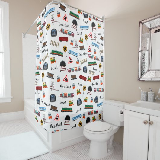 Train Pattern Little Boy Vorname Choo Choo Kinder Duschvorhang (Beispiel)