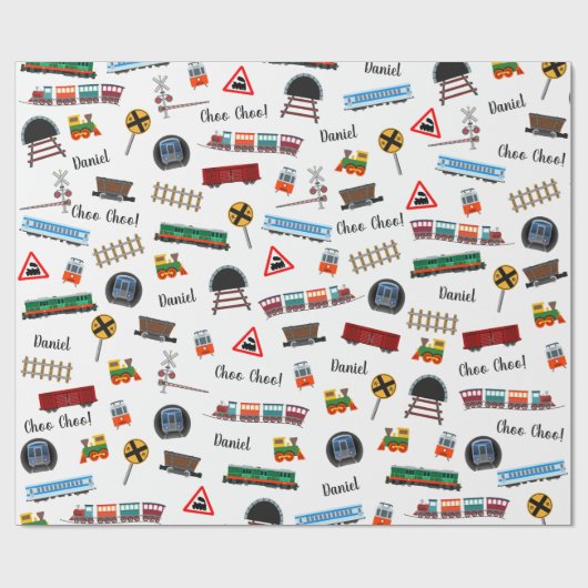 Train Pattern Little Boy Vorname Choo Choo Kinder Geschenkpapier (Flach)