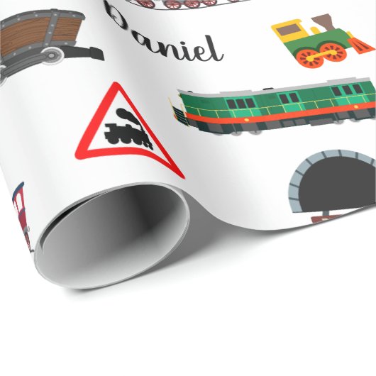 Train Pattern Little Boy Vorname Choo Choo Kinder Geschenkpapier (Rolleneckpunkt)