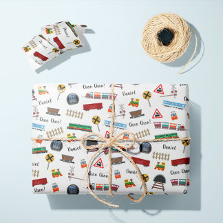 Train Pattern Little Boy Vorname Choo Choo Kinder Geschenkpapier