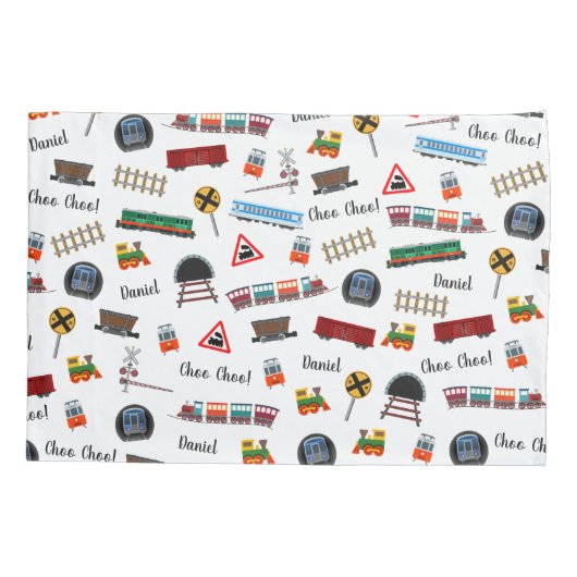 Train Pattern Little Boy Vorname Choo Choo Kinder Kissenbezug (Rückseite-Links)