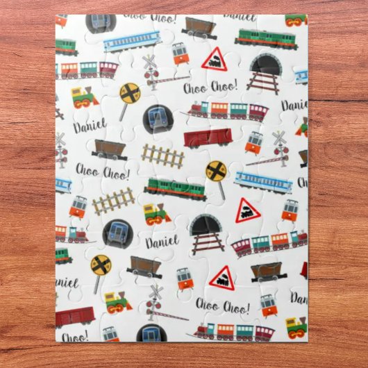 Train Pattern Little Boy Vorname Choo Choo Kinder Puzzle