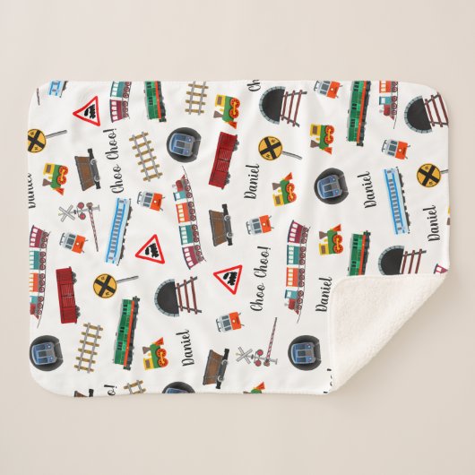 Train Pattern Little Boy Vorname Choo Choo Kinder Sherpadecke (Vorderseite (Horizontal))