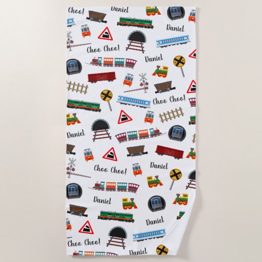 Train Pattern Little Boy Vorname Choo Choo Kinder Strandtuch (Vorderseite)