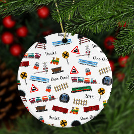 Train Pattern Little Boy Vorname Weihnachten Keramik Ornament