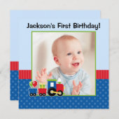 Train Polka Dot 1. Geburtstag Foto Einladung (Vorne/Hinten)