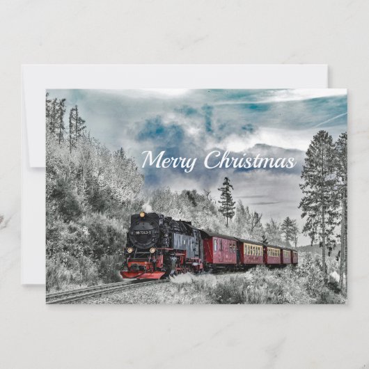 Train Snow Foto Weihnachtswohnung Feiertagskarte (Vorderseite)