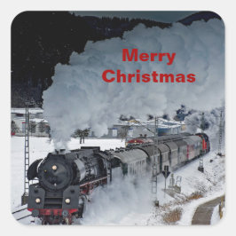 Train Steam Locomotive Snow Foto Weihnachten Quadratischer Aufkleber