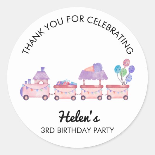 Train Thank You Cupcake Birthday Party Sticker (Vorderseite)