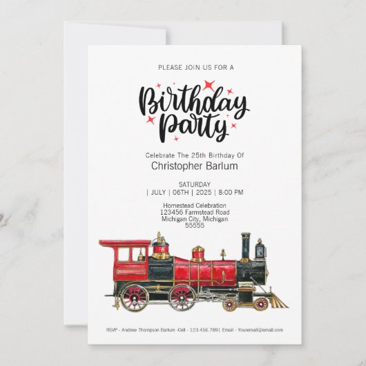 Train Themed Bitte schließen Sie sich der Geburtst Einladung (Vorderseite)