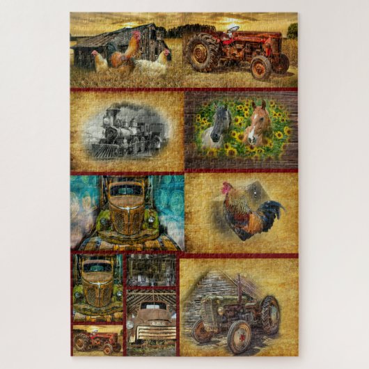Train Tractor Trucks Horses Rooster Hens Puzzle (Vertikal)