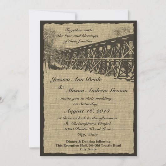 Train Trestle Rustic Wedding Einladung (Vorderseite)