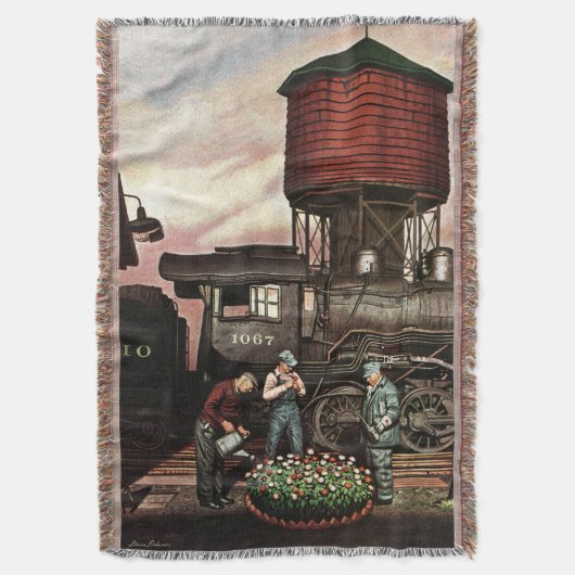 Train Yard Flower Garden von Stevan Dohanos Decke (Vorderseite Vertikal)