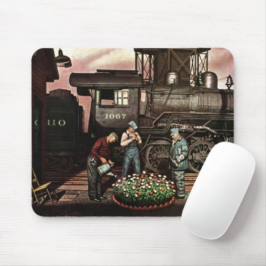 Train Yard Flower Garden von Stevan Dohanos Mousepad (Mit Mouse)