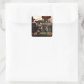 Train Yard Flower Garden von Stevan Dohanos Quadratischer Aufkleber (Tasche)