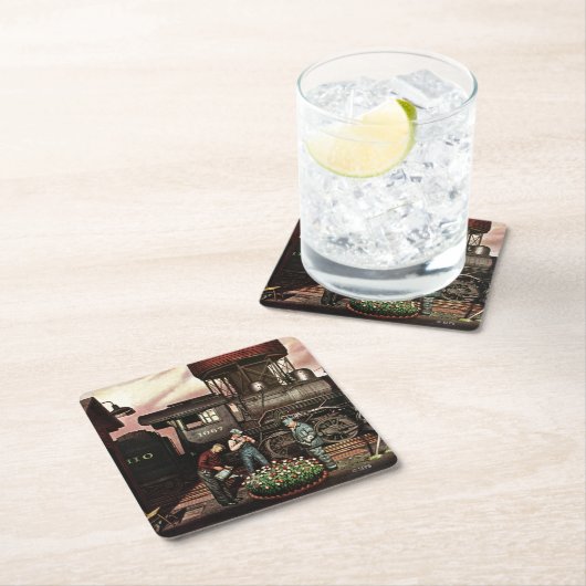 Train Yard Flower Garden von Stevan Dohanos Rechteckiger Pappuntersetzer (Vor Ort)