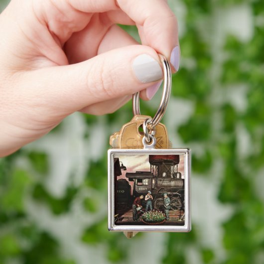 Train Yard Flower Garden von Stevan Dohanos Schlüsselanhänger (Hand)