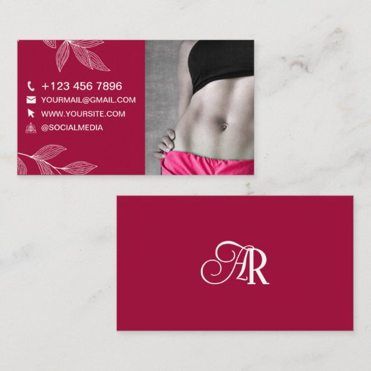 Trainer Foto & Monogram Moderne Red Violet Busines Visitenkarte (Vorne/Hinten)