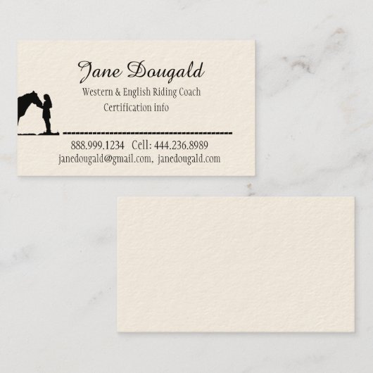 Trainer für Pferdereiten Visitenkarte (Vorne/Hinten)