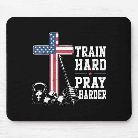 Trainiere hart, bete härter Christliches Workout P Mousepad (Vorne)