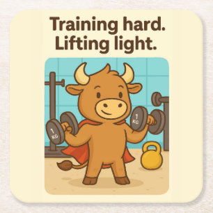 Training Hard, Lifting Light - Funny Bullio Gym Co Rechteckiger Pappuntersetzer
