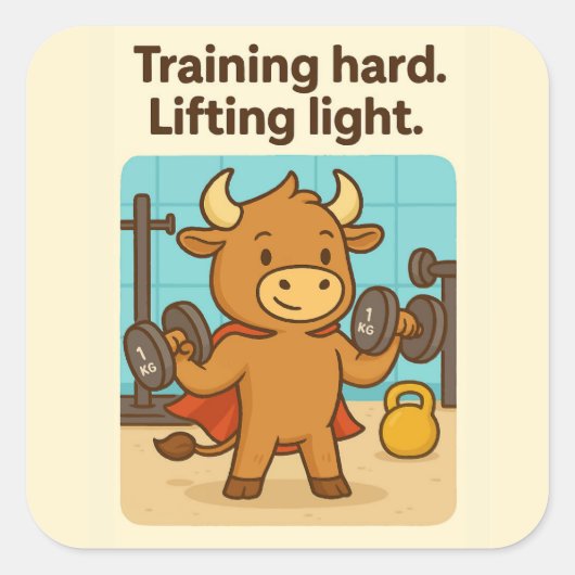 Training Hard, Lifting Light - Funny Bullio Gym Quadratischer Aufkleber (Vorderseite)