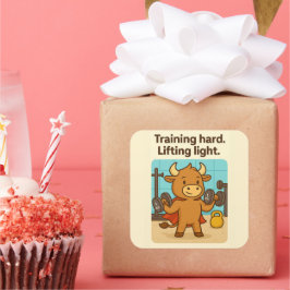 Training Hard, Lifting Light - Funny Bullio Gym Quadratischer Aufkleber