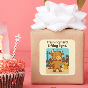 Training Hard, Lifting Light - Funny Bullio Gym Quadratischer Aufkleber