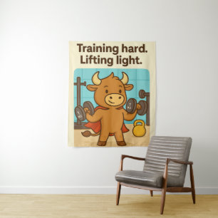 Training Hard, Lifting Light - Funny Bullio Gym Ta Wandteppich