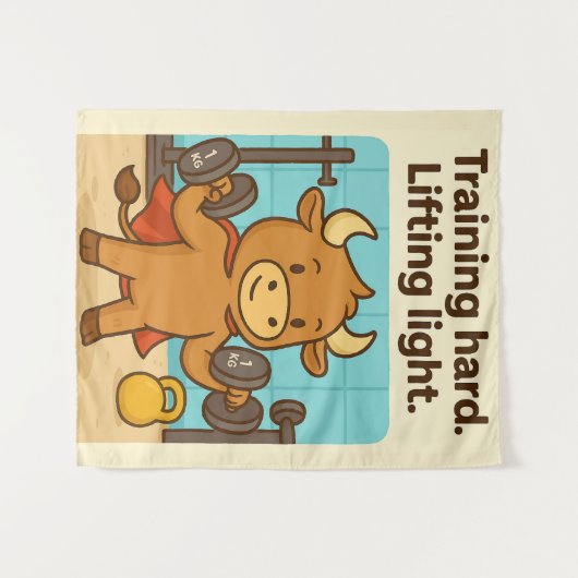 Training Hard, Lifting Light - Funny Bullio Gym Ta Wandteppich (Vorderseite (Horizontal))