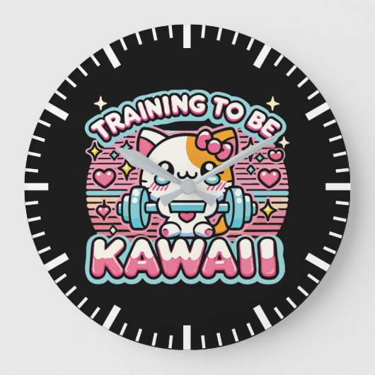 Training zu sein Kawaii - Niedliche Anime Gym Cat Große Wanduhr (Vorderseite)