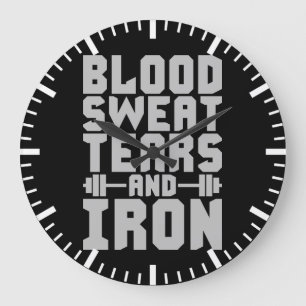Trainingsmotivation - Blut, Schweiß, Tränen und Ei Große Wanduhr