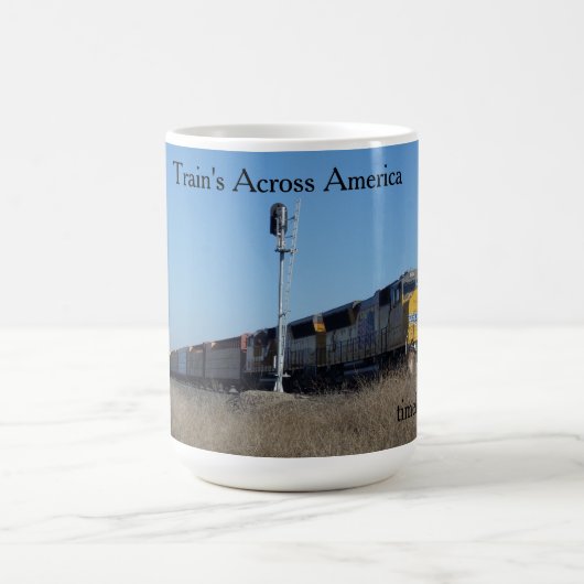 Train's Across America Hot Beverage mug. Verwandlungstasse (Zentrum)