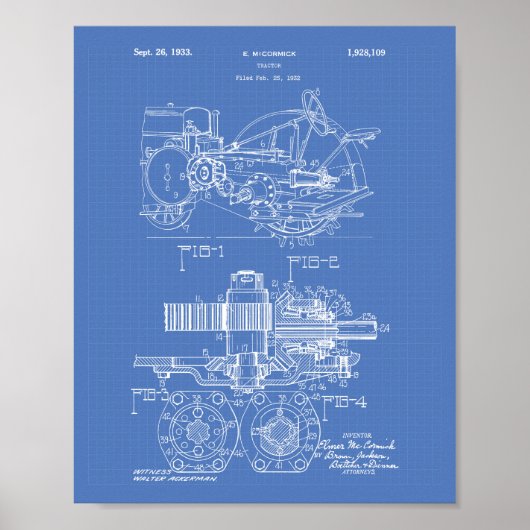 Traktor 1932 Patentart Blueprint Poster (Vorne)