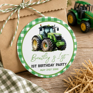 Traktor 1. Geburtstag Party Fun Farm Runder Aufkleber