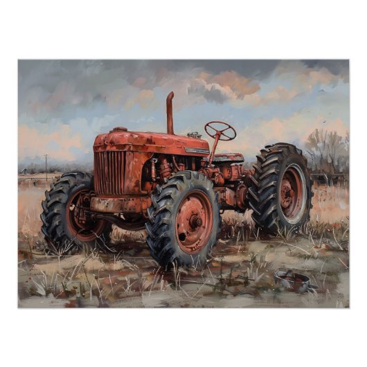 Traktor auf dem Feld Rustikale Decoupage Poster (Vorderseite)