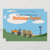 Traktor auf der Bauernhof-Party Einladung: Orange Einladung (Vorne/Hinten)