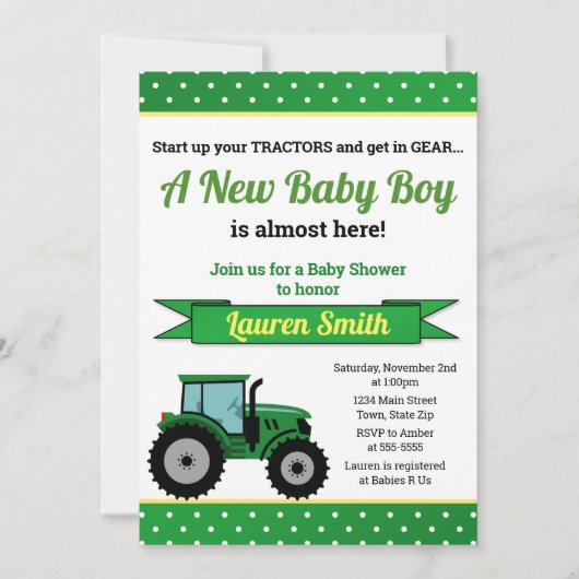Traktor Baby Shower Einladung Traktor Boy (Vorderseite)