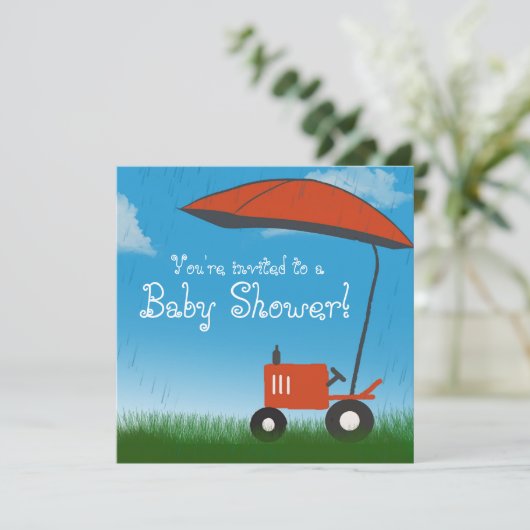 Traktor-Babyparty-Einladung: Roter Traktor Einladung (Stehend Vorderseite)