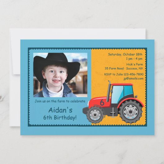 Traktor-Bauernhof-Fahrzeug-Foto-Einladung Einladung (Vorderseite)