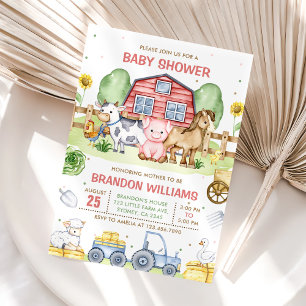 Traktor Farm Animals Barnyard Baby Dusche Einladung