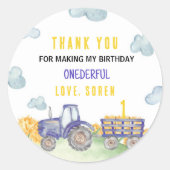 Traktor Farm Birthday Party favorisiert Labels Runder Aufkleber (Vorderseite)