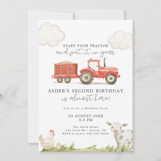 Traktor Farm Geburtstag Einladung (Vorderseite)