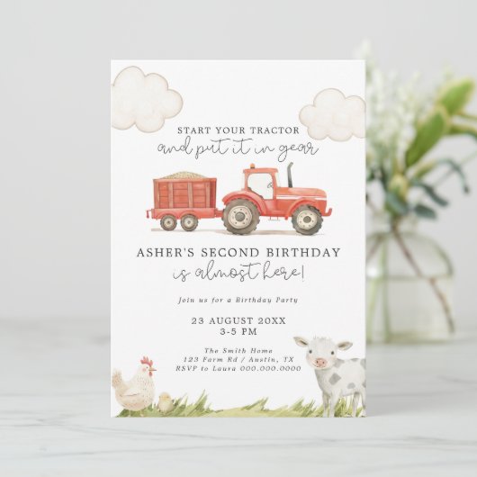 Traktor Farm Geburtstag Einladung (Stehend Vorderseite)