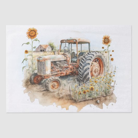 Traktor Farm Sonnenblume Seidenpapier (Vorderseite)