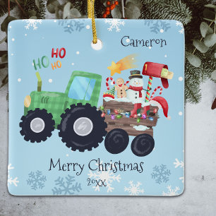 Traktor Frohe Weihnachtsnamen und Jahr Keramikornament