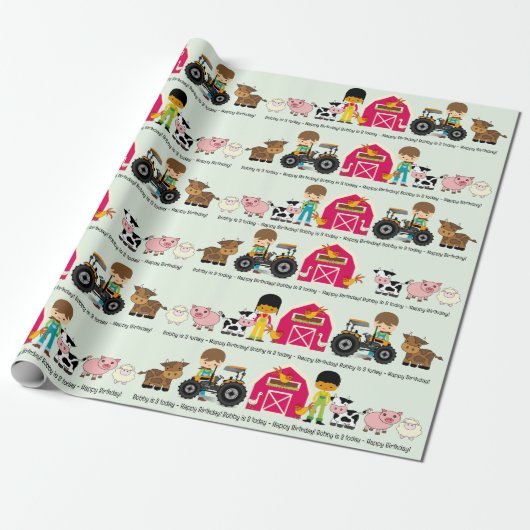 Traktor für Landtiere, das Alter des Namens des Ki Geschenkpapier (Ungerollt)