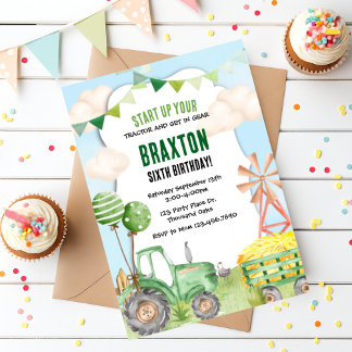 Traktor Geburtstag, Grüner Traktor, Bauernhof, Einladung