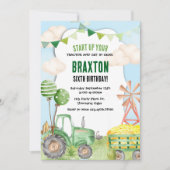 Traktor Geburtstag, Grüner Traktor, Bauernhof,  Einladung (Vorderseite)
