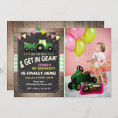 Traktor Geburtstagseinladung Farm Party Girl pink Einladung (Vorne/Hinten)